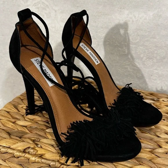 Steve Madden Sassey Lace Up Fringe Heels Tassel Wrap Stiletto Size 7 - Picture 4 of 5